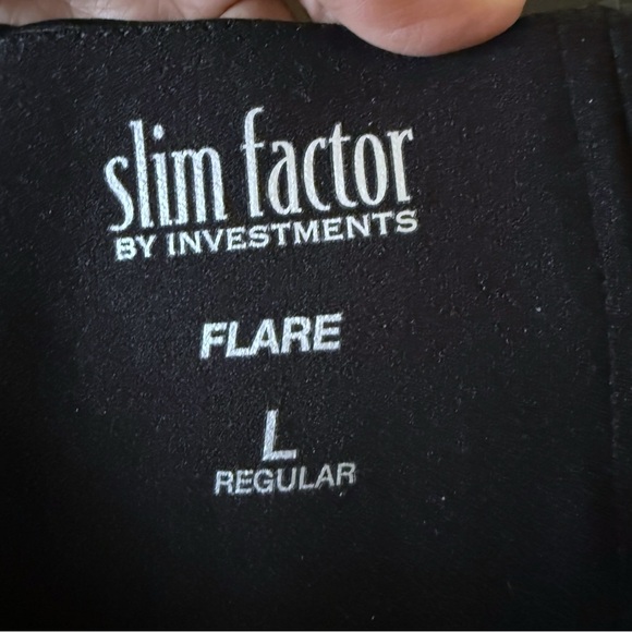 Slim Factor No Waist Coated Ponte Flare Pants Faux Leather Black SZ L New - Picture 5 of 6